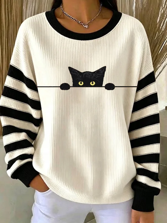 Casual Striped Crew Neck Long Sleeve Sweatshirt