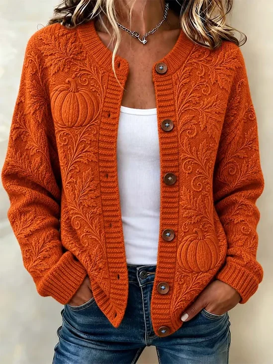 Women Maple Leaf Long Sleeve Comfy Vintage Printing Cardigan
