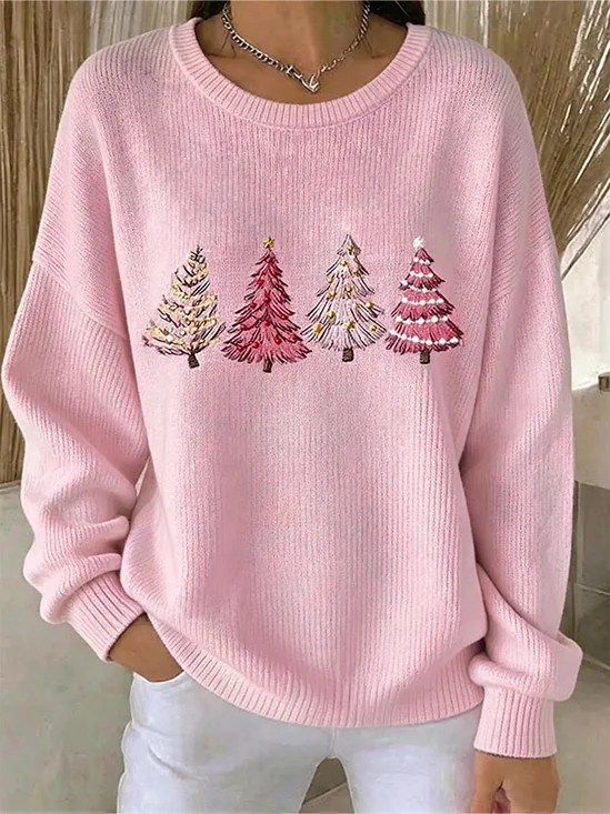 Casual Christmas Tree Crew Neck Long Sleeve Sweatshirt