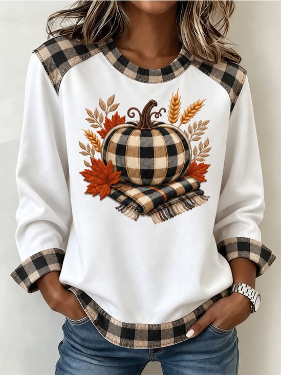 Vintage Plaid Crew Neck Long Sleeve Sweatshirt