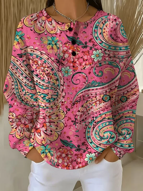 Casual Floral Crew Neck Long Sleeve Sweatshirt
