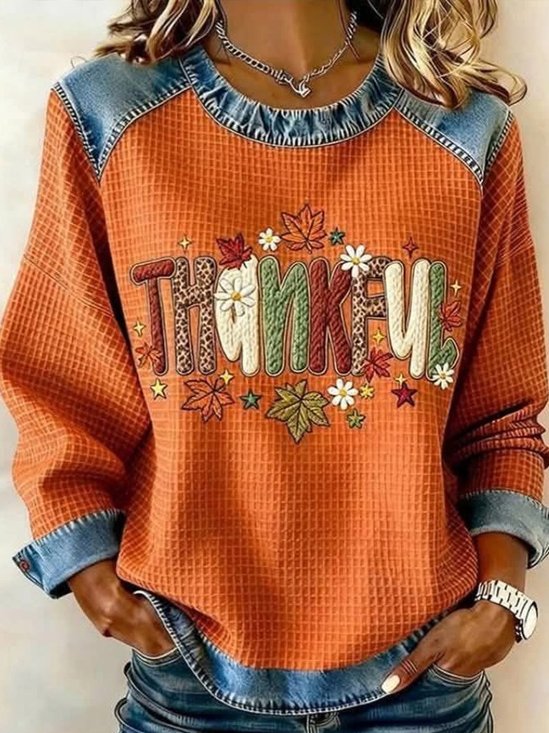 Vintage Text Letters Crew Neck Long Sleeve Sweatshirt