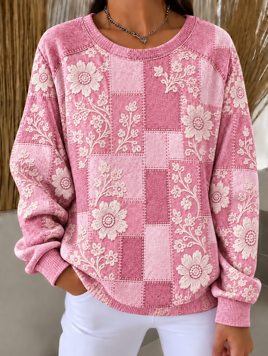 Casual Geometric Crew Neck Long Sleeve Sweatshirt