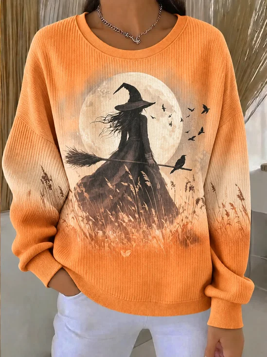 Casual Halloween Crew Neck Long Sleeve Sweatshirt