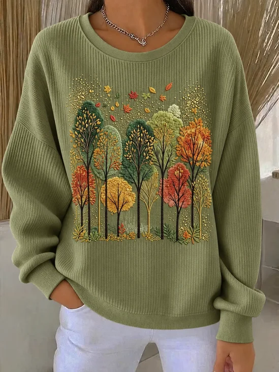 Casual Maple Leaf Crew Neck Long Sleeve Sweatshirt