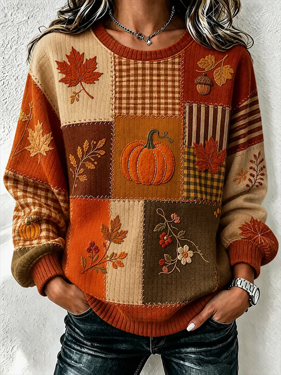 Casual Floral Crew Neck Long Sleeve Sweatshirt
