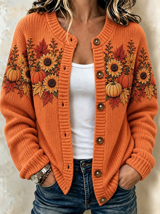 Women Maple Leaf Long Sleeve Comfy Casual Cardigan