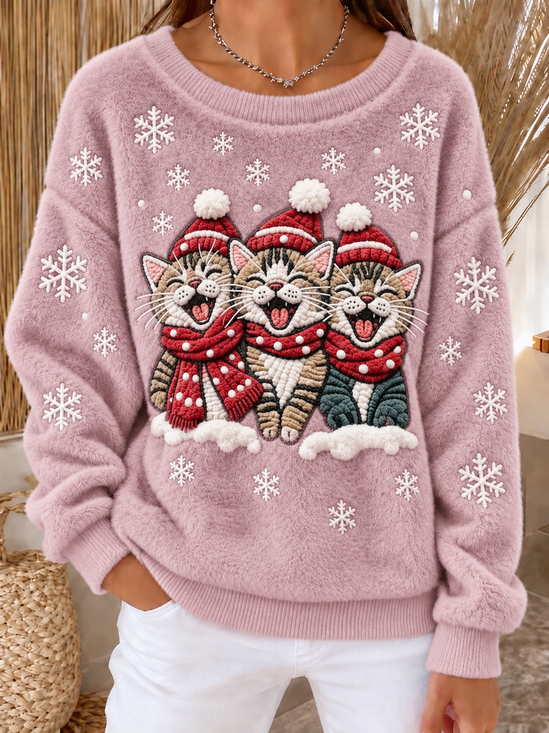 Casual Christmas Snowman Crew Neck Long Sleeve Sweatshirt