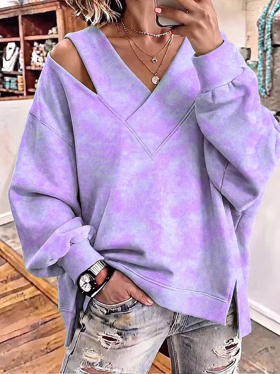 Casual Abstract V Neck Long Sleeve Sweatshirt