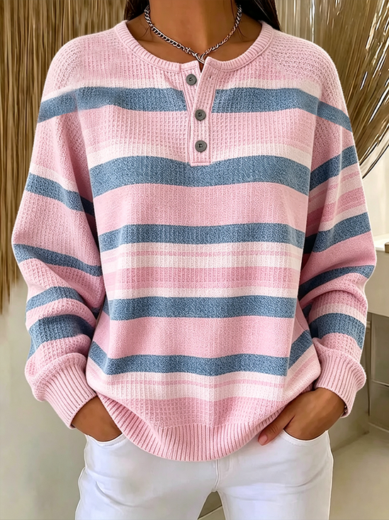 Casual Striped Crew Neck Long Sleeve Sweatshirt