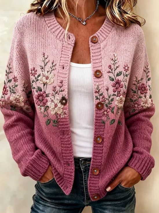 Women Floral Long Sleeve Comfy Casual Cardigan