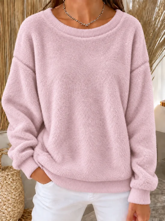 Casual Plain Crew Neck Long Sleeve Sweatshirt