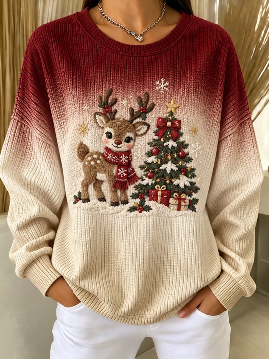 Casual Christmas Tree Crew Neck Long Sleeve Sweatshirt