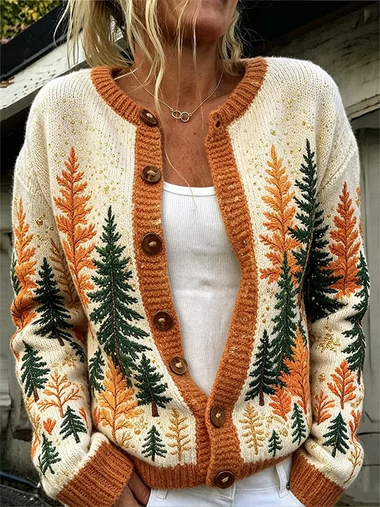 Women Tree Long Sleeve Comfy Casual Cardigan