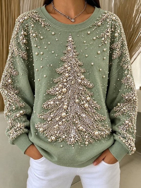 Casual Christmas Tree Crew Neck Long Sleeve Sweatshirt
