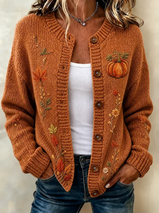 Women Maple Leaf Long Sleeve Comfy Vintage Printing Cardigan