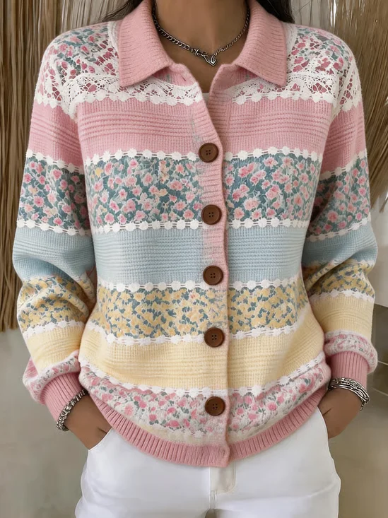 Women Floral Long Sleeve Comfy Vintage Printing Cardigan