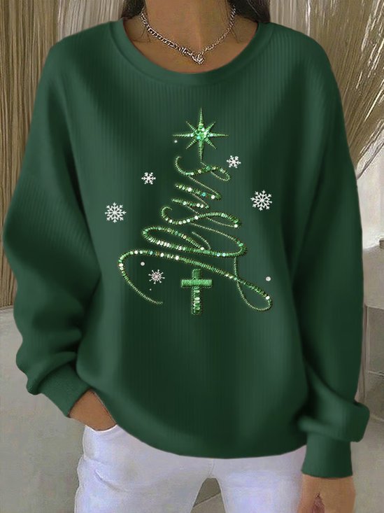 Casual Christmas Tree Crew Neck Long Sleeve Sweatshirt