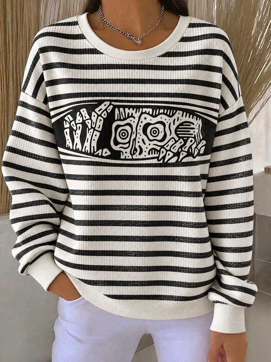 Casual Striped Crew Neck Long Sleeve Sweatshirt