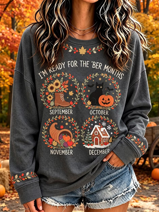 Casual Text Letters Crew Neck Long Sleeve Sweatshirt