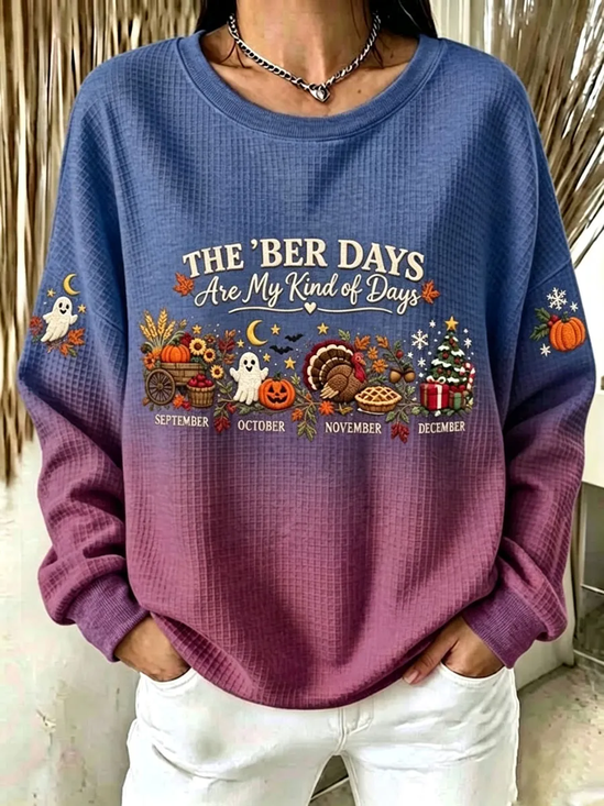 Casual Maple Leaf Crew Neck Long Sleeve Sweatshirt