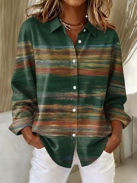 Women Abstract Vintage Shirt Shirt Collar Long Sleeve Top