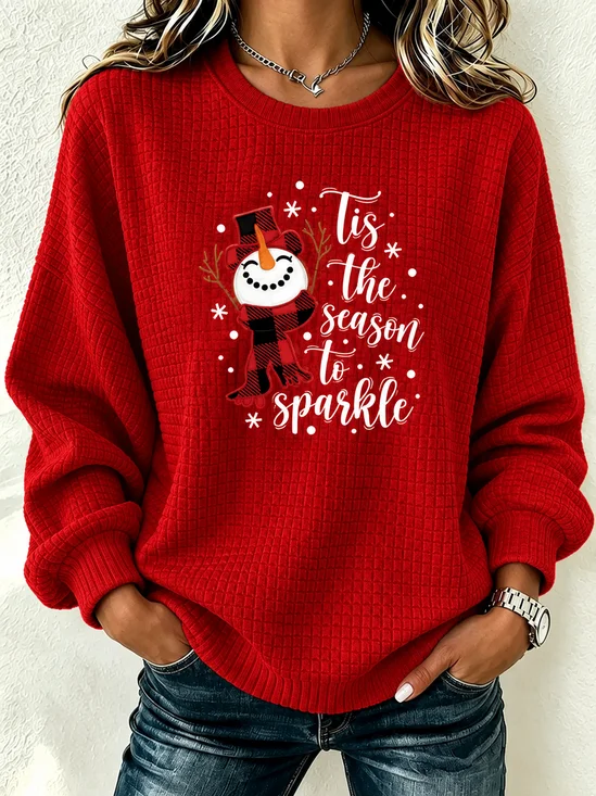 Casual Christmas Snowman Crew Neck Long Sleeve Sweatshirt