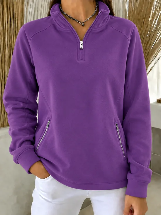 Casual Plain Turtleneck Long Sleeve Sweatshirt