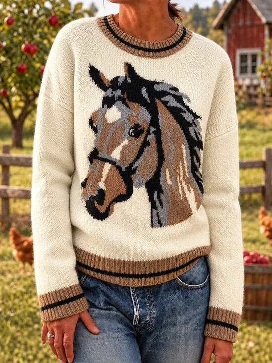Vintage Color Block Crew Neck Long Sleeve Sweatshirt