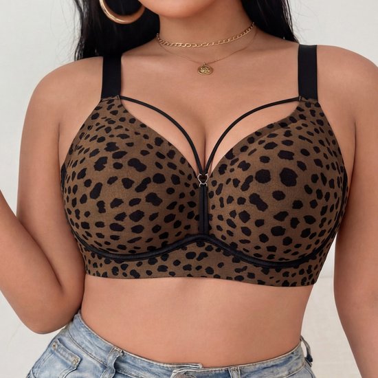 Women's Leopard Print Strappy Push Up Bra Lift Tighten Cleavage Enhancing Support Bra   