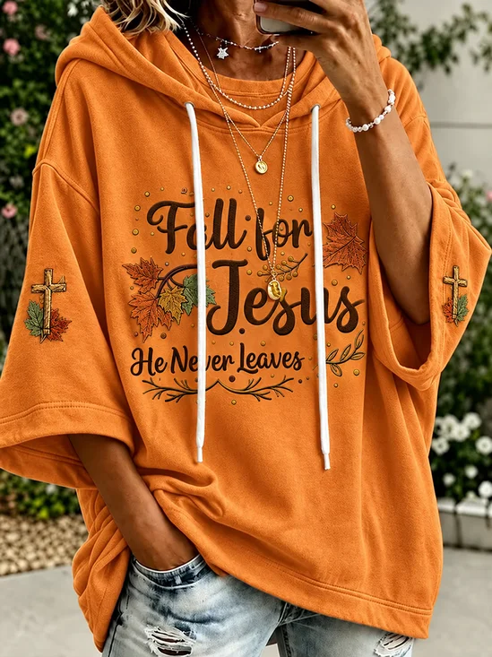 Casual Text Letters Hoodie Half Sleeve Hoodie