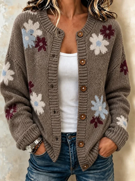 Women Floral Long Sleeve Comfy Vintage Cardigan