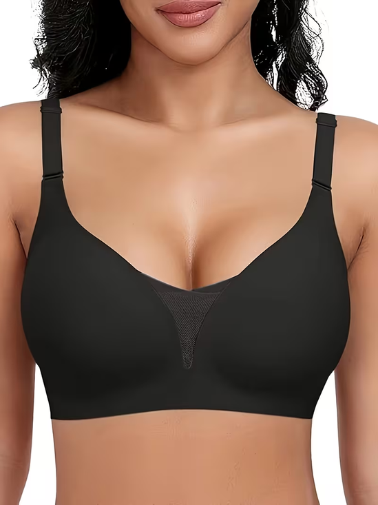 Women's Black Seamless Wireless Bra Mesh Trim Comfort Lift Everyday Bralette
