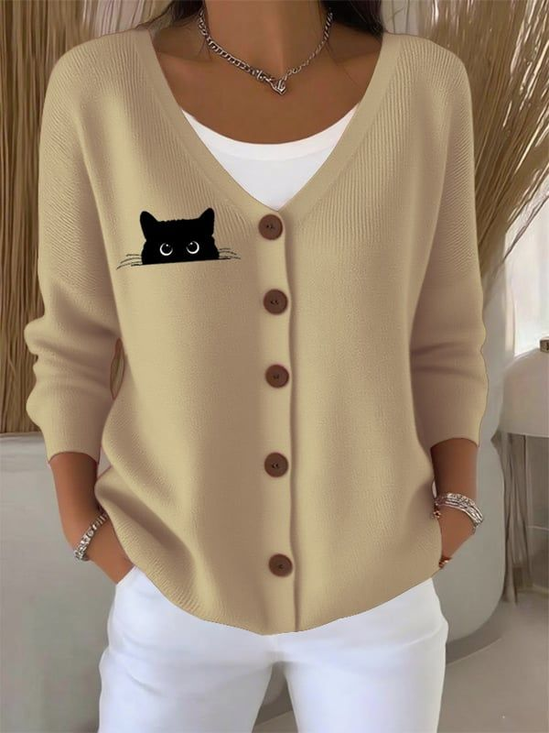 Women Cat Long Sleeve Comfy Casual Cardigan
