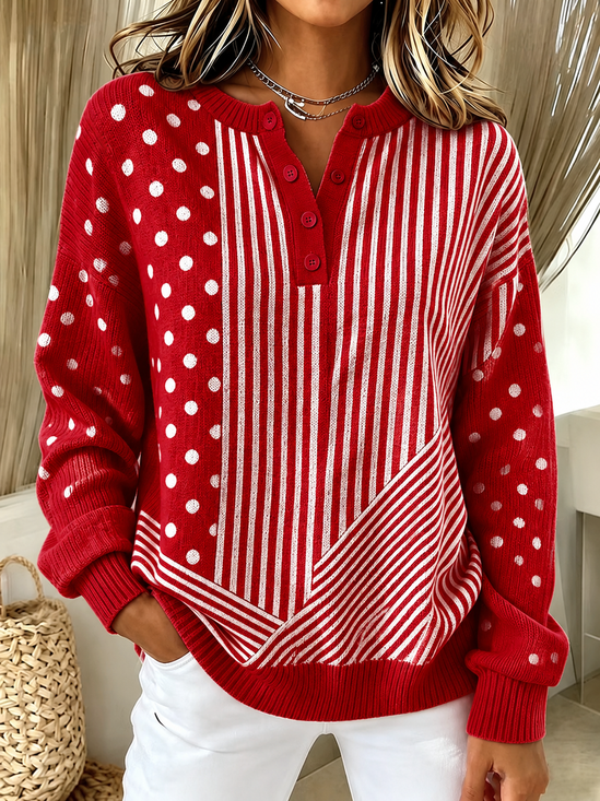 Vintage Striped Henley Collar Long Sleeve Sweatshirt
