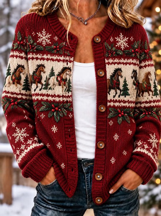Women Christmas Long Sleeve Comfy Vintage Cardigan