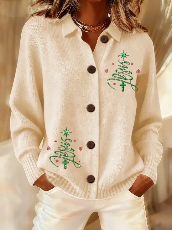 Women Christmas Tree Long Sleeve Comfy Vintage Cardigan