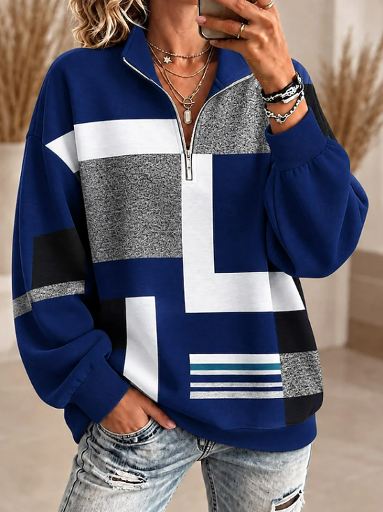 Casual Abstract Shawl Collar Long Sleeve Sweatshirt
