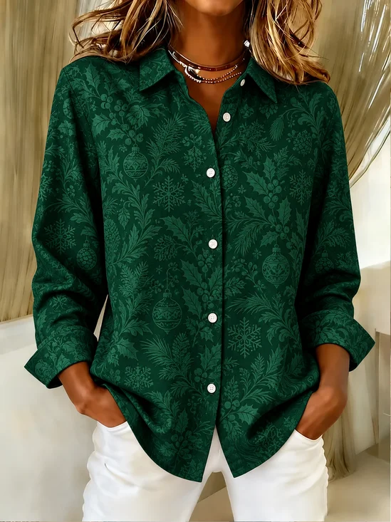 Women Christmas Vintage Shirt Shirt Collar Long Sleeve Top