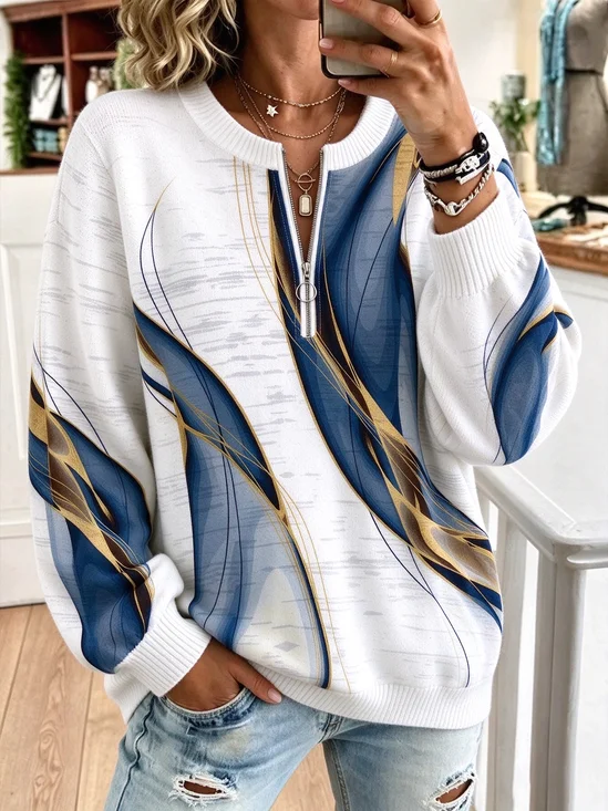 Casual Abstract Crew Neck Long Sleeve Sweatshirt