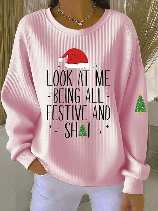 Casual Christmas Crew Neck Long Sleeve Sweatshirt
