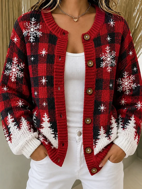 Women Plaid Long Sleeve Comfy Vintage Cardigan