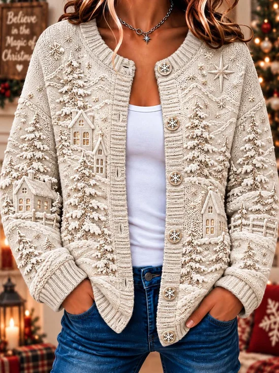 Women Plants Long Sleeve Comfy Vintage Cardigan