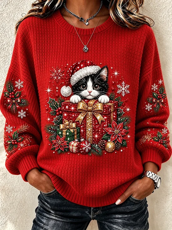 Casual Christmas Crew Neck Long Sleeve Sweatshirt