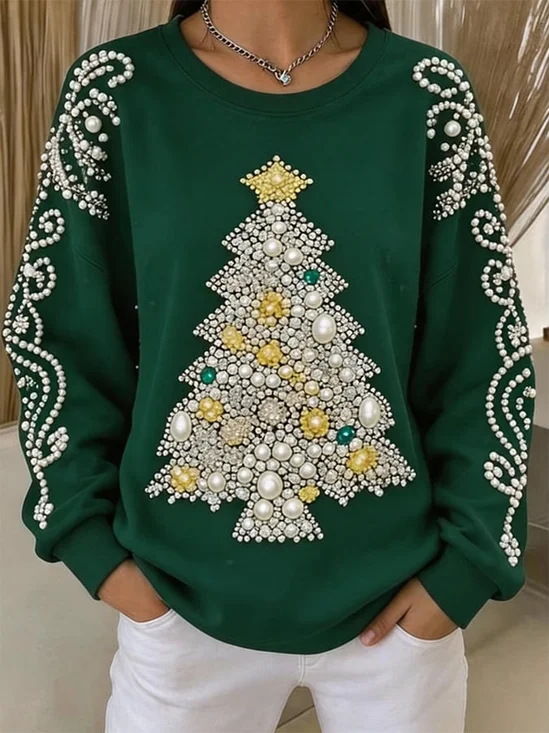 Casual Christmas Crew Neck Long Sleeve Sweatshirt