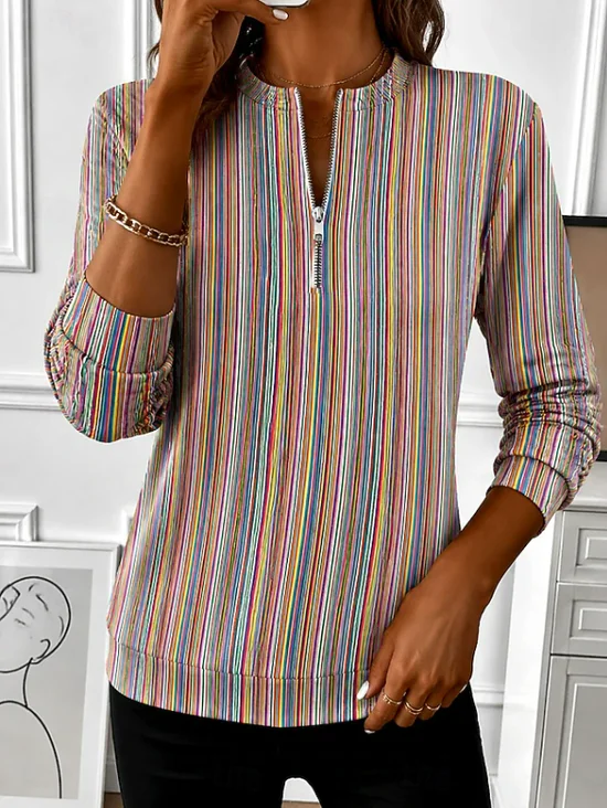 Casual Abstract Stripes Crew Neck Long Sleeve Sweatshirt