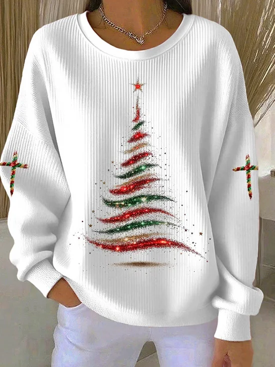 Casual Christmas Tree Crew Neck Long Sleeve Sweatshirt