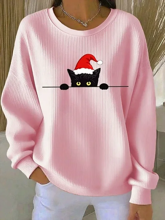 Casual Christmas Crew Neck Long Sleeve Sweatshirt