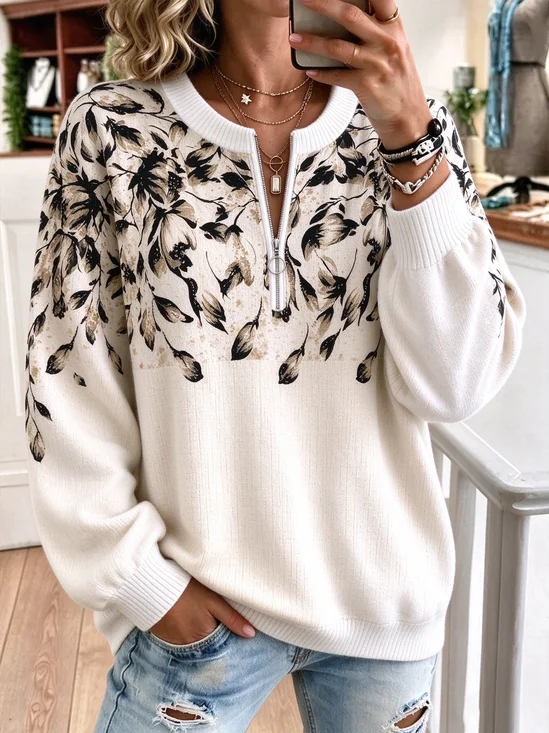 Vintage Floral Crew Neck Long Sleeve Sweatshirt