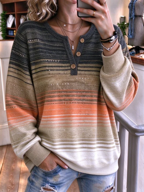 Vintage Abstract Henley Collar Long Sleeve Sweatshirt